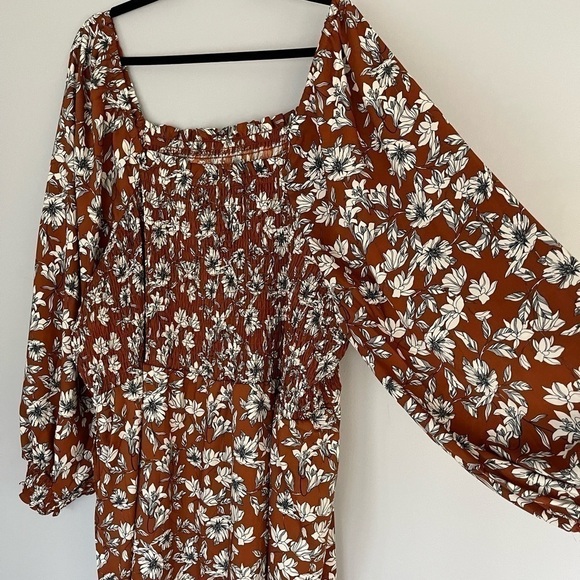 𝅺nwt La Ligne Liberty Floral Smocked Bodice Maxi Dress Brown/White Size 4XL - Picture 6 of 12